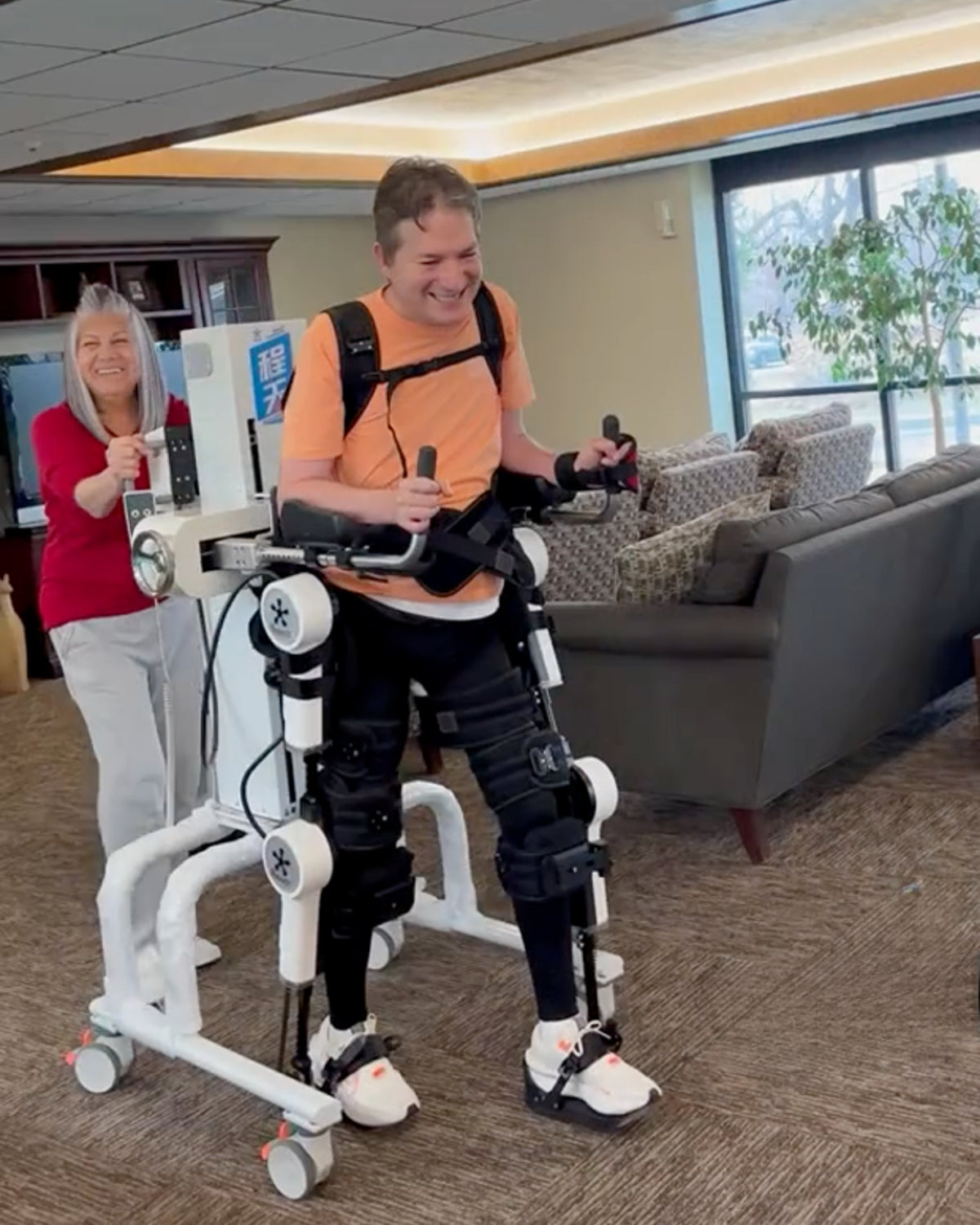 A man with mobility impairments regain his walking ability with the help of RoboCT UGO medical exoskeleton.